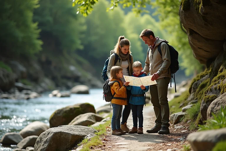 Famille en randonnée au Pas de Roland avec vue sur la nature