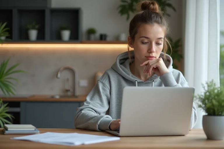 Jeune femme en tenue de sport consulte un contrat de gym